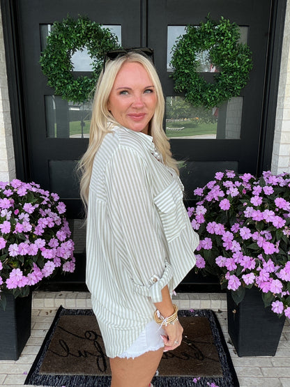 Sage Stripe Button Down