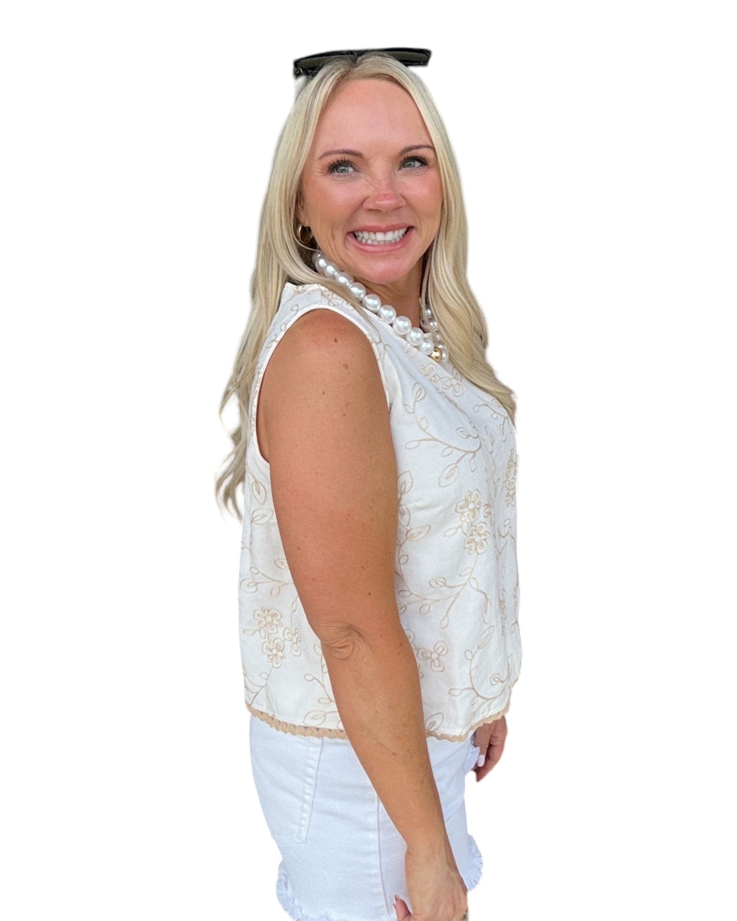 Embroidered Floral Lace Trim Tank