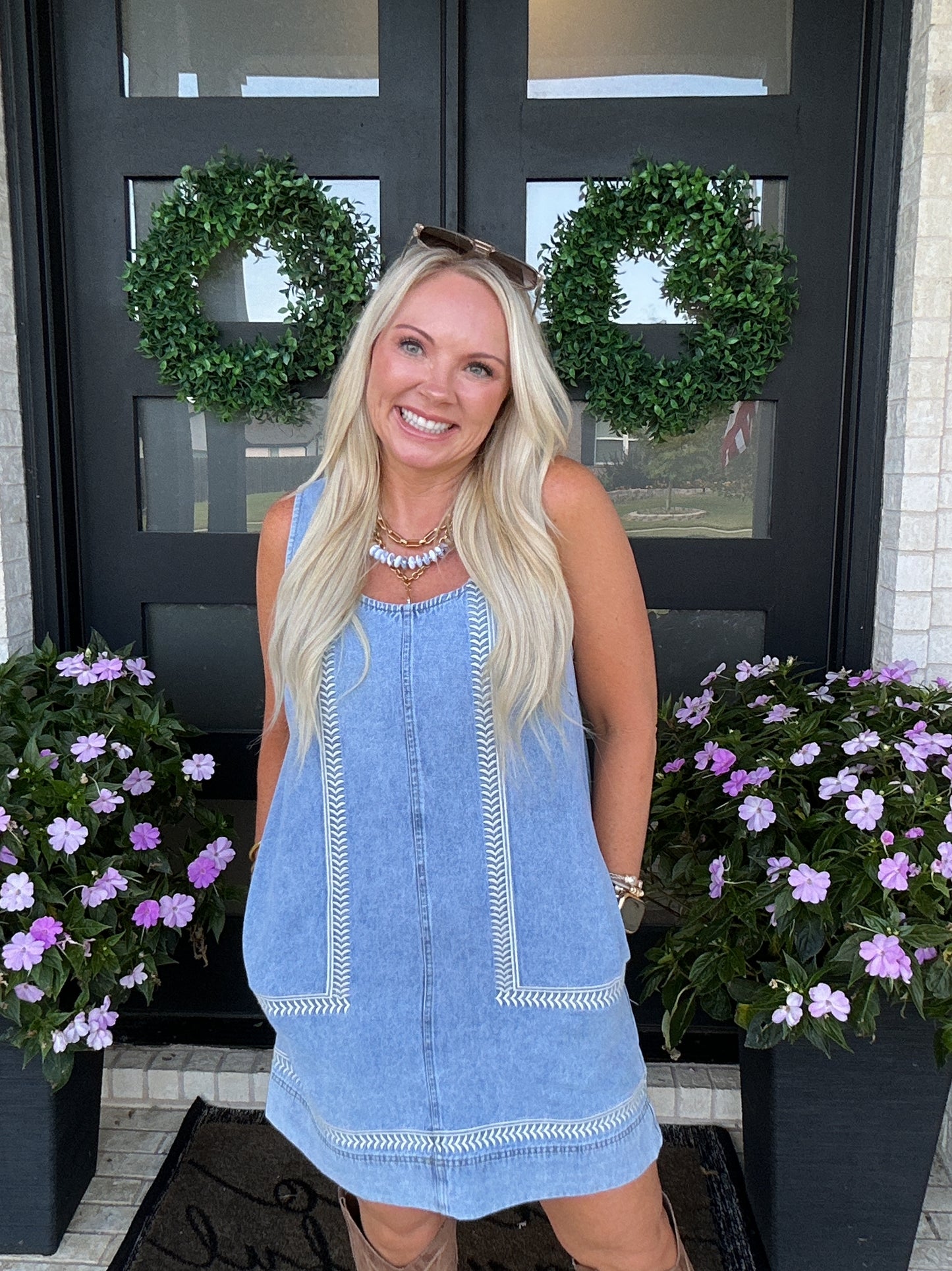 Mini Denim Dress with Stitch Detail