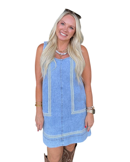 Mini Denim Dress with Stitch Detail