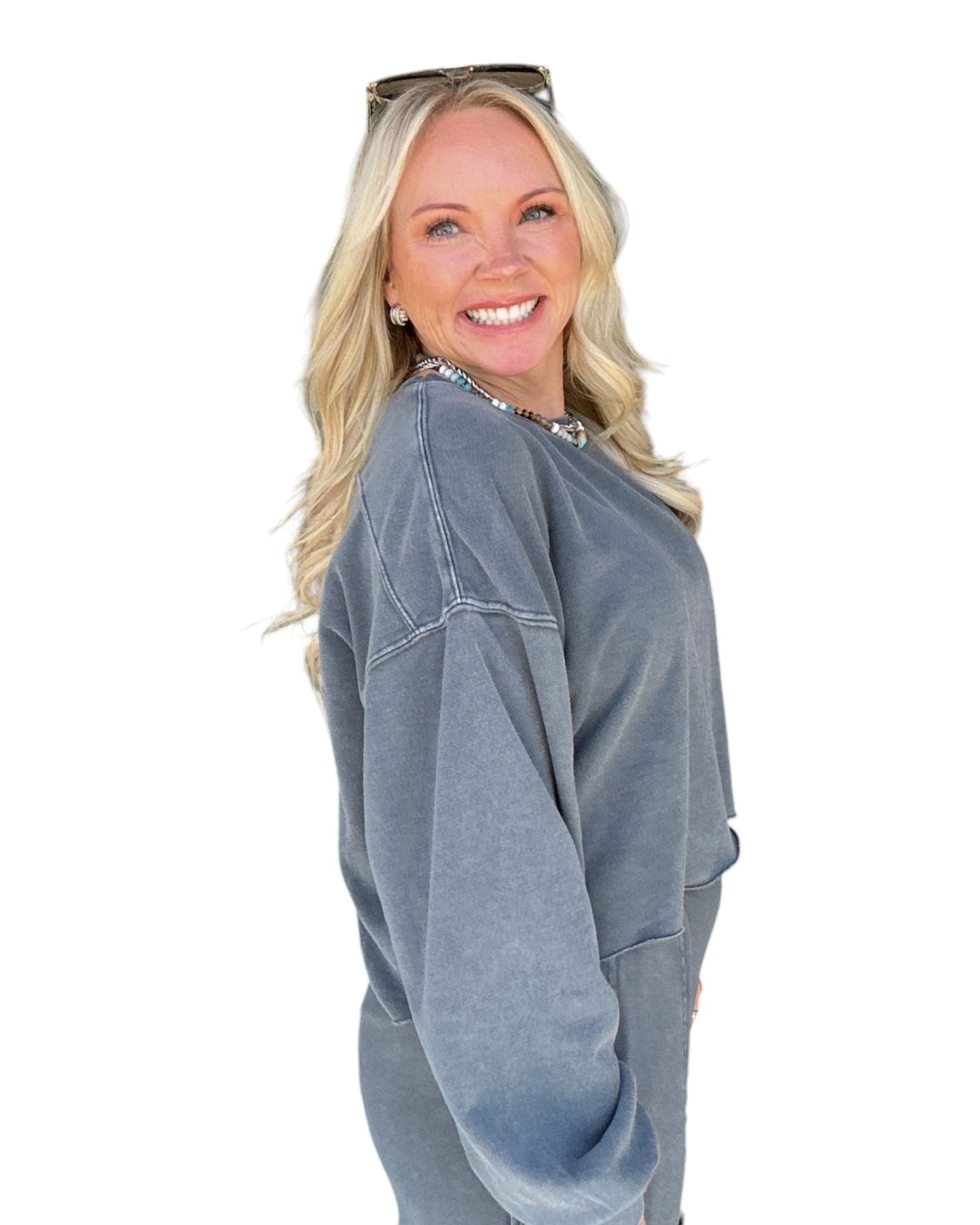 Mineral Wash Raw Hem Sweatshirt - Dark Grey