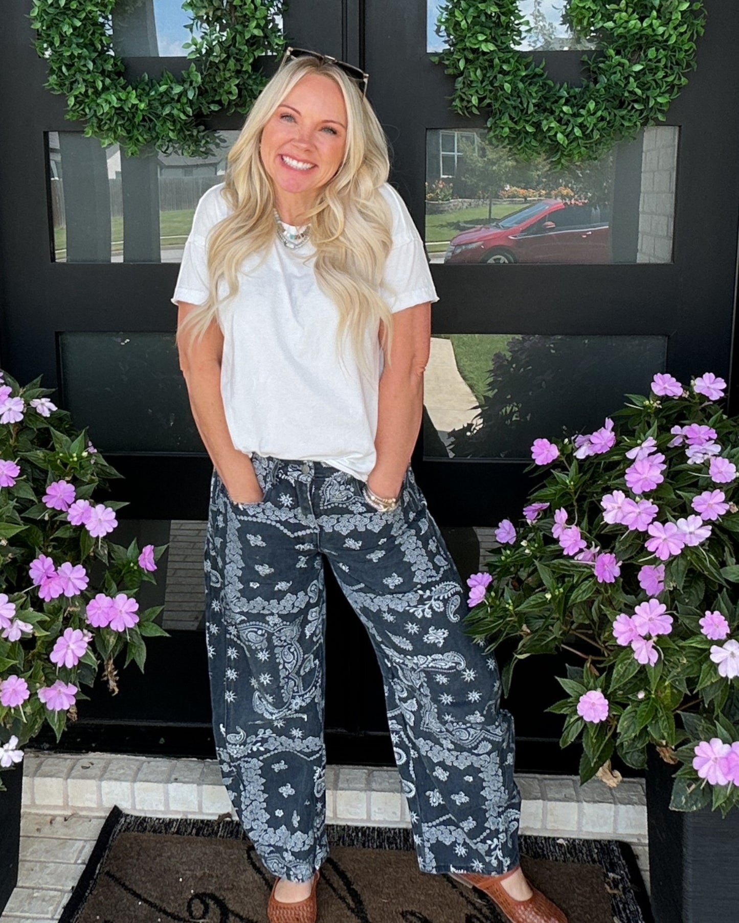 Paisley Printed Barrel Jeans