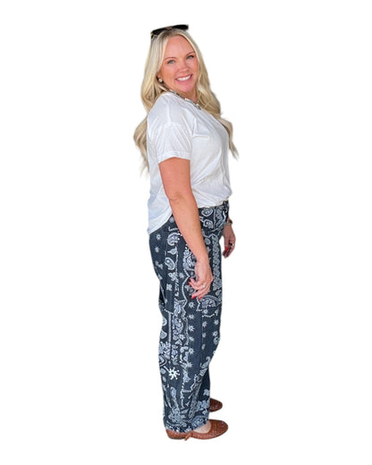 Paisley Printed Barrel Jeans