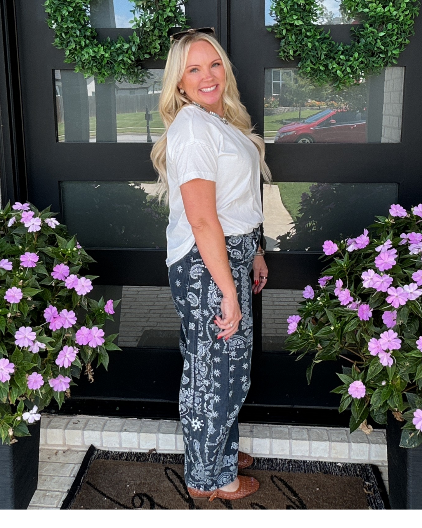 Paisley Printed Barrel Jeans