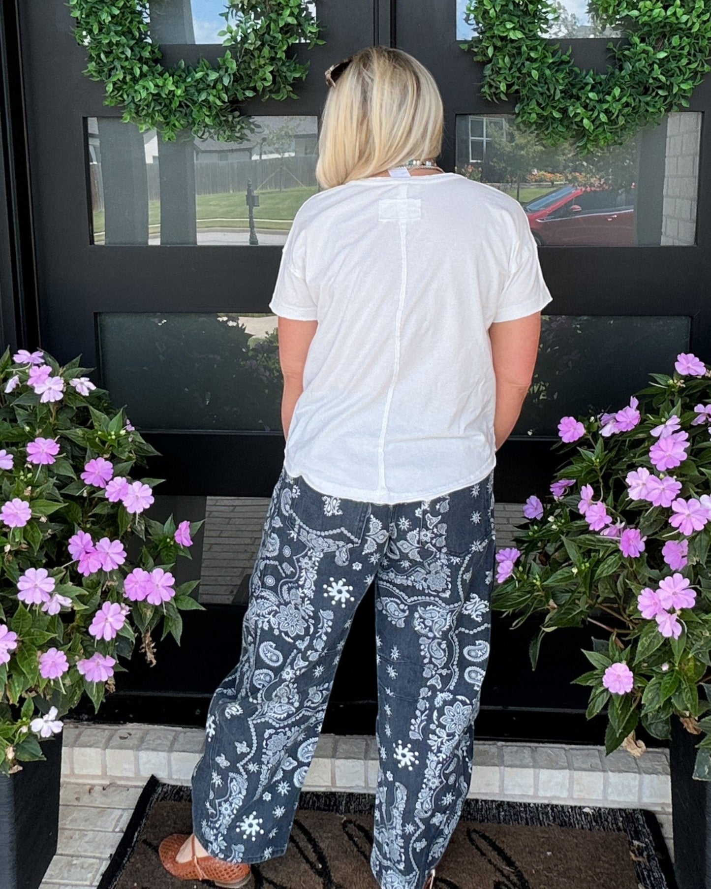 Paisley Printed Barrel Jeans