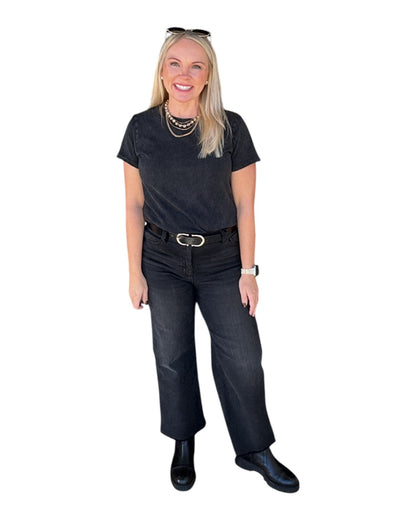 Maren Slim Wide Leg Jean - Washed Black