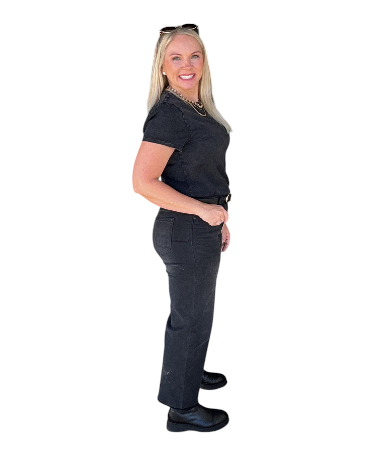 Maren Slim Wide Leg Jean - Washed Black
