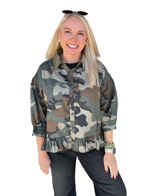 Ruffled Up Camo Top