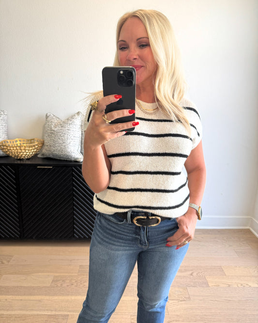 Everyday Stripe Sweater- Ivory/Black