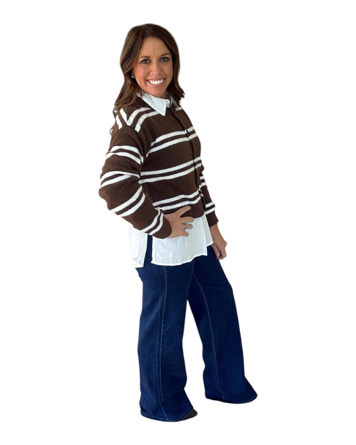 Stripe Right Cardigan - Chocolate