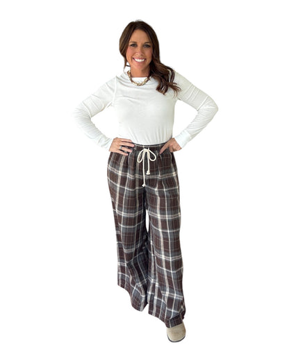 Nineties Noise Plaid Pants - Brown