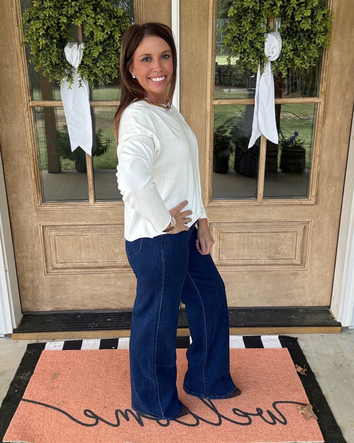 Audrey High Rise Wide Leg Jeans - Dark Denim