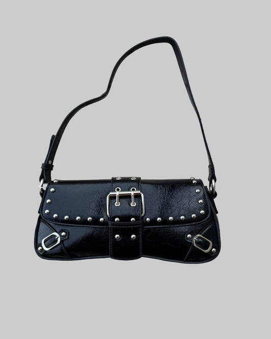 Studded Buckle Shoulder Bag – Black