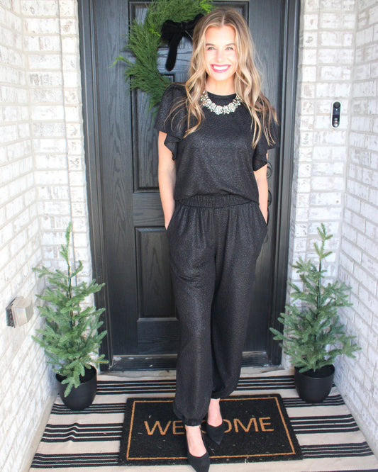 The Luxe Lounge Joggers - Black Shimmer
