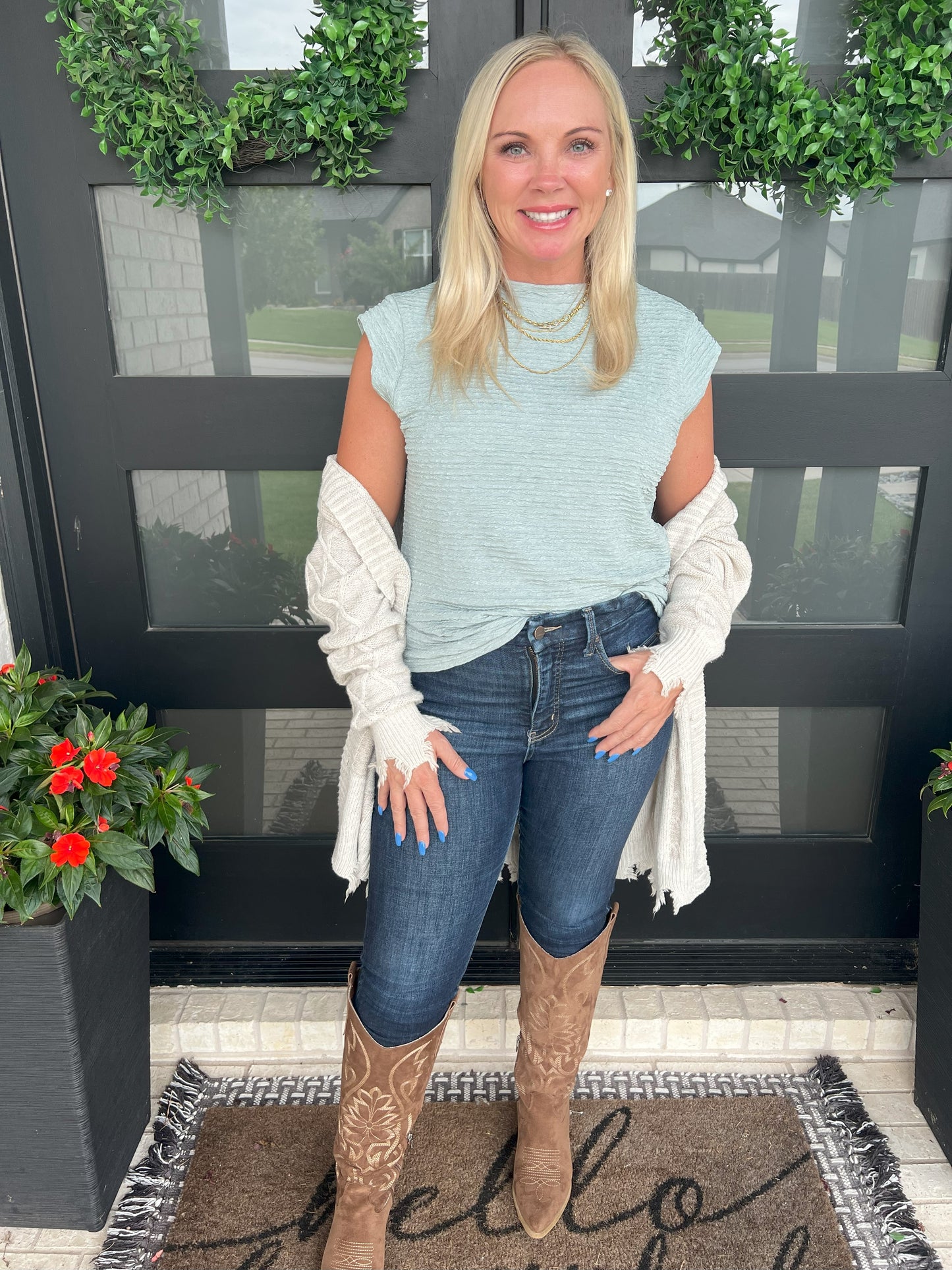 The Sutton Drape Blouse - Blue