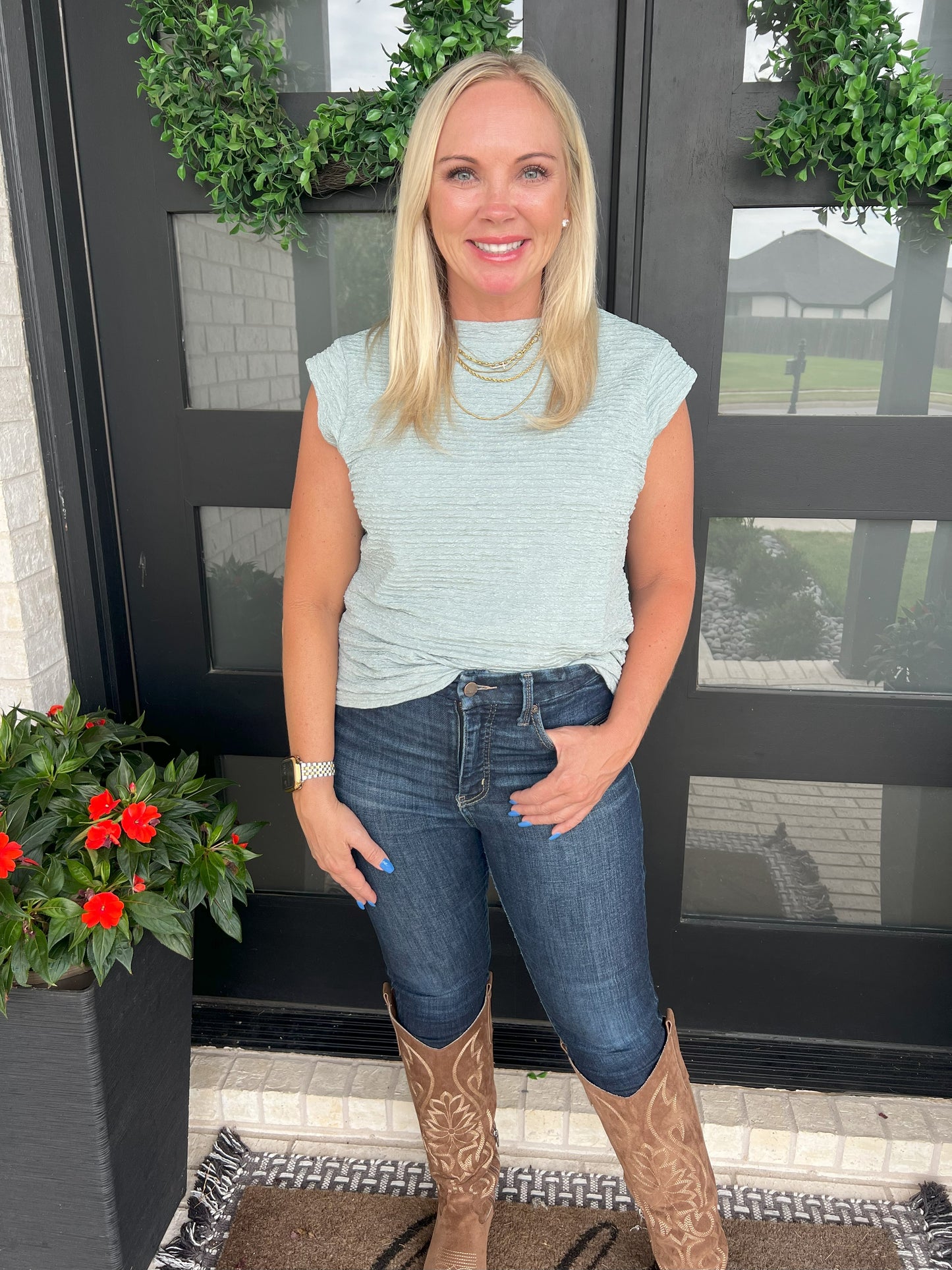 The Sutton Drape Blouse - Blue