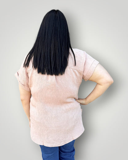 Rose Linen Button Collar Top - Plus