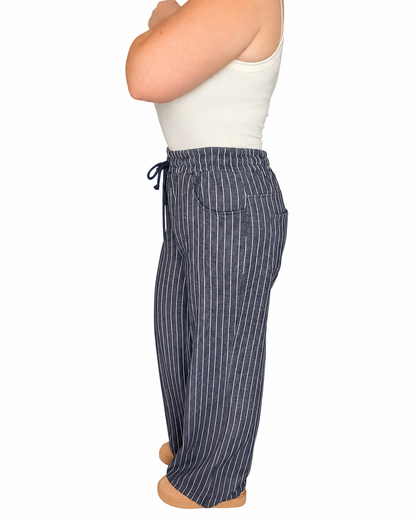Fine Line Pinstripe Sweatpants - Navy