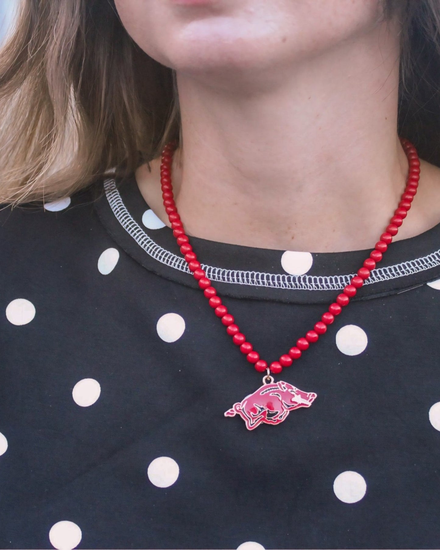 Arkansas Razorbacks Beaded Logo Pendant Necklace