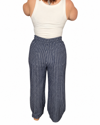 Fine Line Pinstripe Sweatpants - Navy