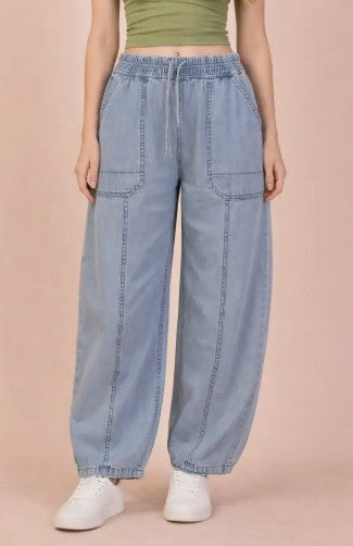 Light Wash Denim Barrel Pant