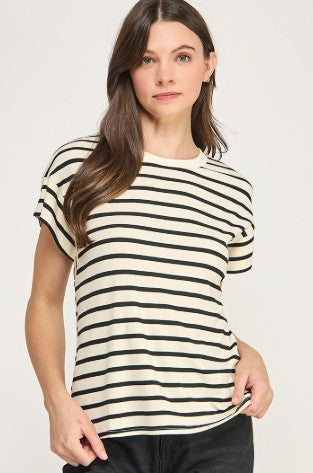 Black & Cream Stripe Tee