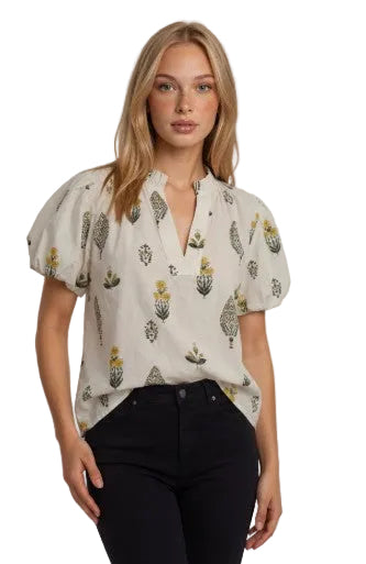 Folk Floral Puff Sleeve Blouse