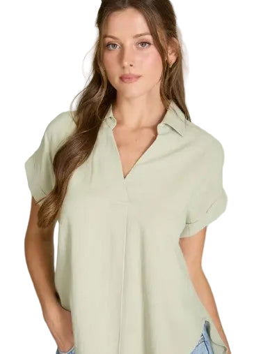 Split Neck Linen Blouse