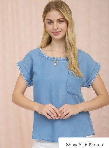 Contrast Stitch Chambray Tee
