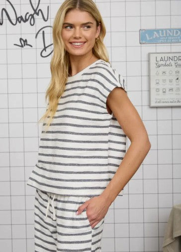 Stripe Knit Lounge Top - Navy