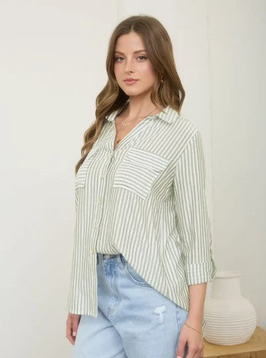 Sage Stripe Button Down