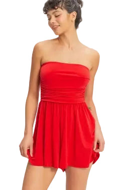 Strapless Shirred Waist Romper