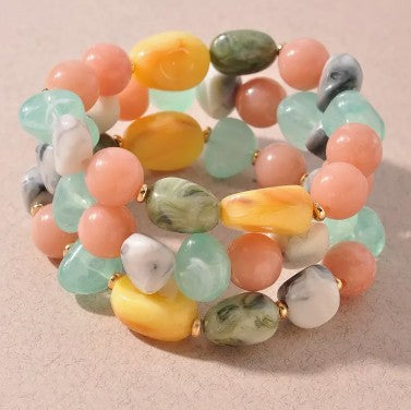 Multi Marble Stone Beaded Bracelet Set