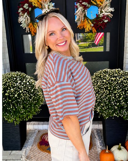 Double Striped Short Sleeve Top - Blue