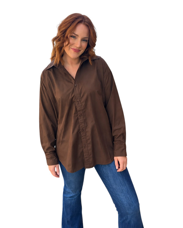 Boyfriend Button Down - Chocolate – MACA Boutique