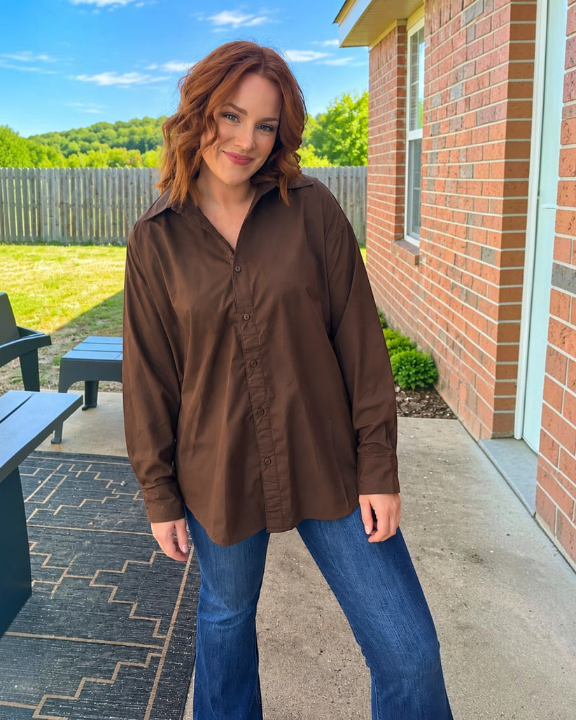 Boyfriend Button Down - Chocolate – MACA Boutique