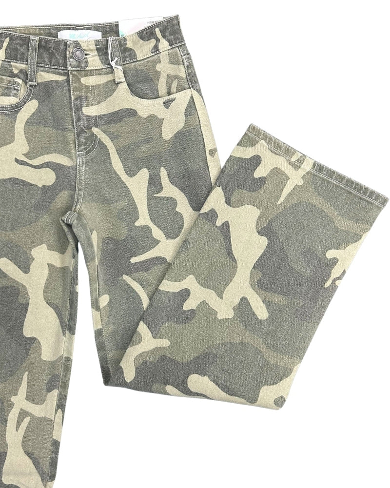 High Rise Camo Wide Leg Jeans