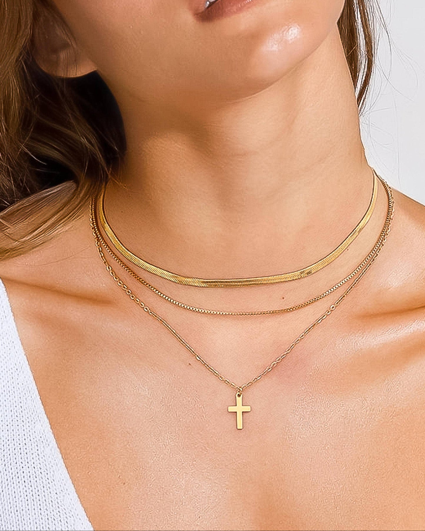 Georgine 18K Gold Non-Tarnish Layered Cross Necklace   
