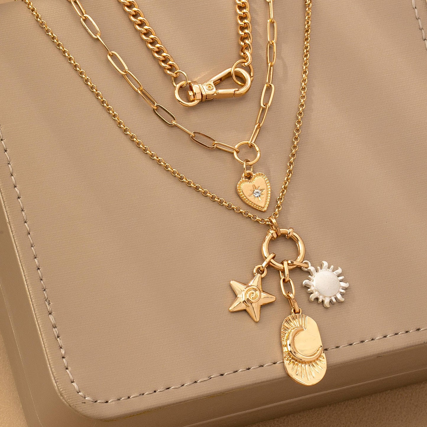 Multi Layer Celestial Star Moon Charm Necklace