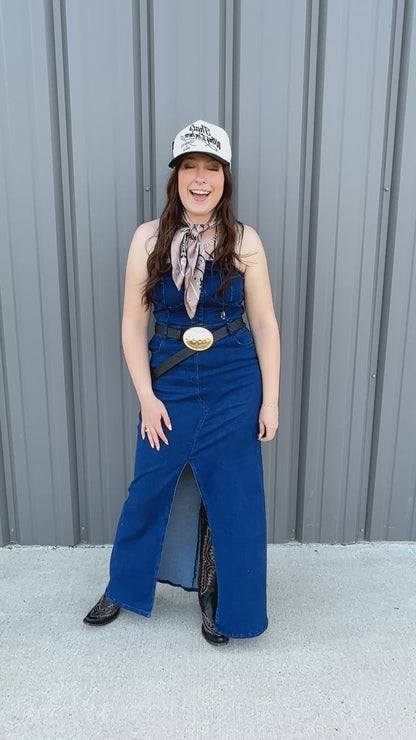 Strapless Denim Maxi Dress