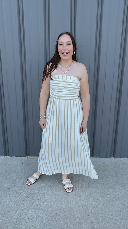 Cabana Stripe Midi Dress - Olive