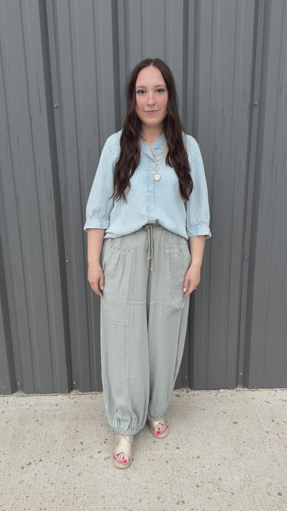 Light Wash Pinstripe Denim Top
