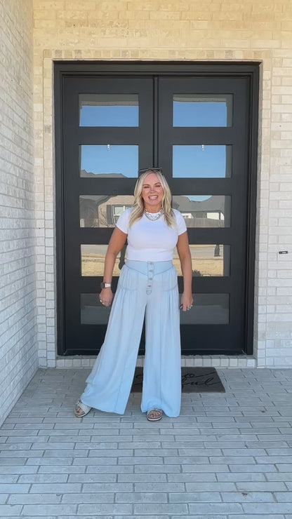Golden Breeze Chambray Wide-Leg Pants