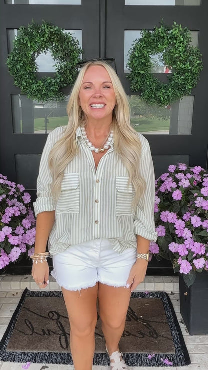 Sage Stripe Button Down