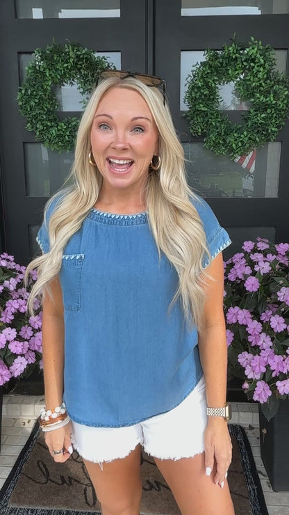 Contrast Stitch Chambray Tee