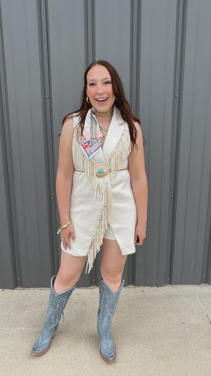 Faux Suede Fringed Sleeveless Longline Vest