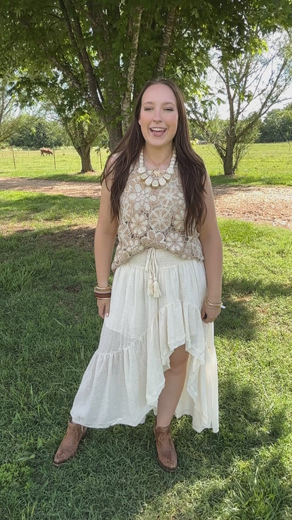 Sky Petal Crochet Top - Taupe