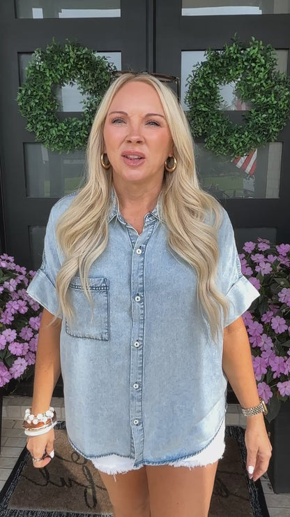 Short Sleeve Denim Button Down Shirt