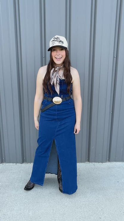Strapless Denim Maxi Dress