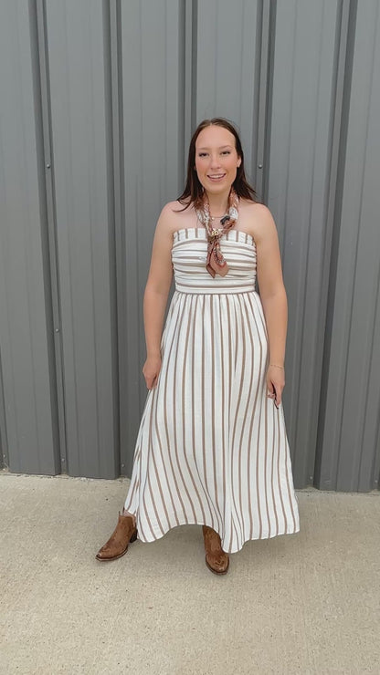 Cabana Stripe Midi Dress - Brown